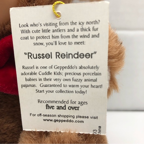 Vintage Geppeddo "Russell Reindeer" Porcelain Doll NWT Children’s Toy 2000 - Picture 3 of 9